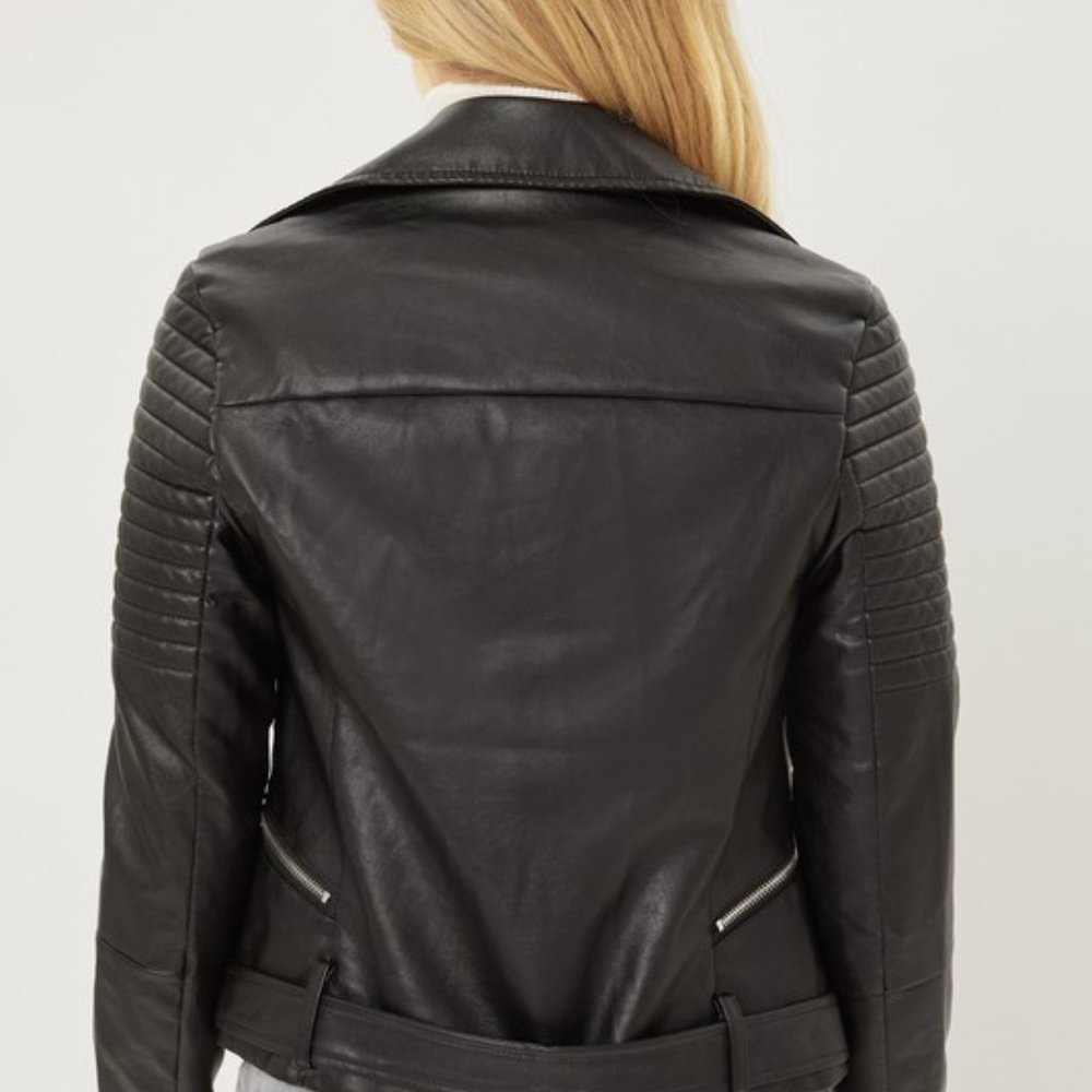 *RESTOCKED* Faux Leather Biker Moto Jacket, Black - Picture 4 of 5